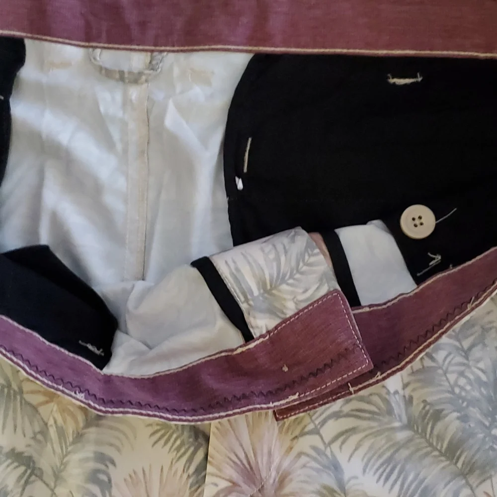 V46 Vintage 1946 Khaki Grey Tropical Leaf Men's Performance Golf Shorts, Sz 38